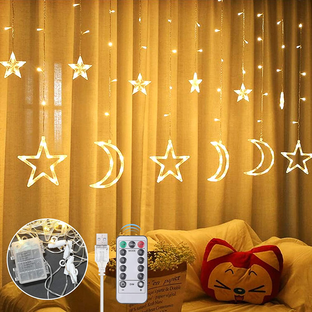 Anpro Mond&Sternenlichterketten Vorhang