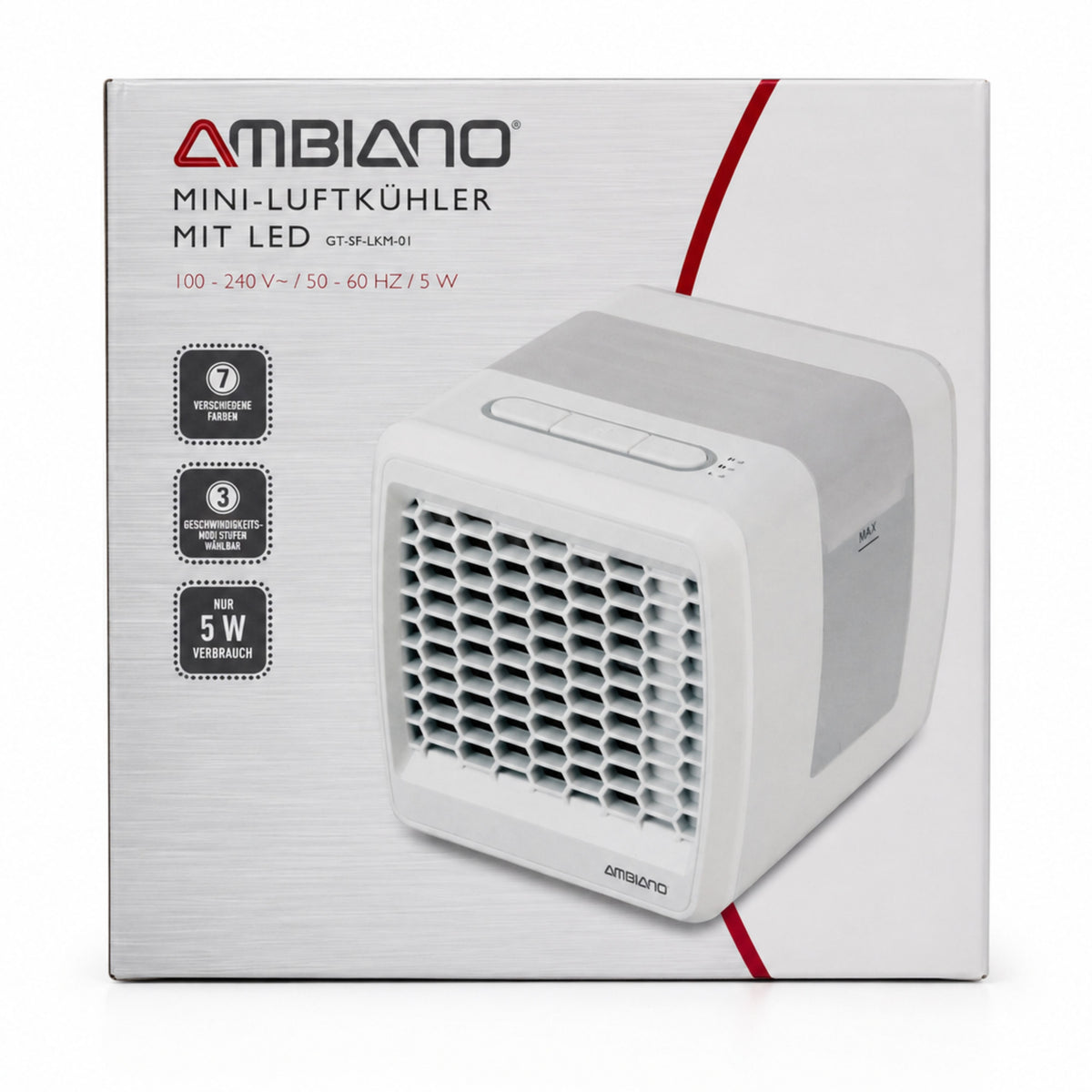 Ambiano Mini-Luftkühler Mit LED – 5 W – 3 Kühlstufen – 650 Ml Wassertank