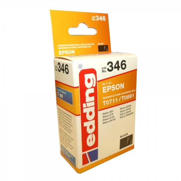 Original Edding Tinte Patrone 346 für Epson T0711 Stylus D78 D92 D120 DX4000 DX5000