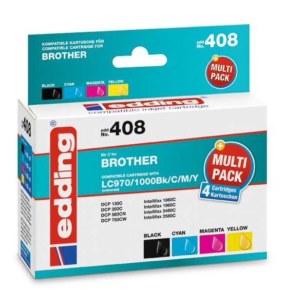 Original Edding Tinte Patrone 408 für Brother LC970/1000 Multi DCP 130 135 150 330