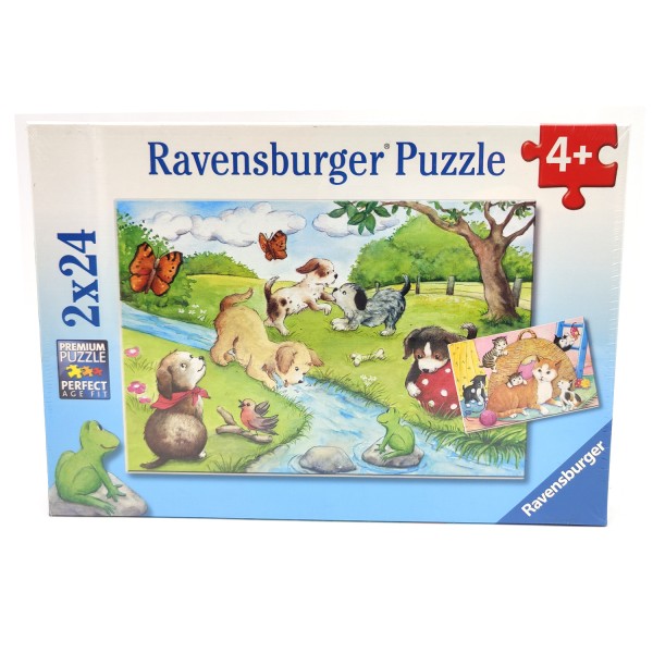 53002_Ravensburger_Puzzle_Verspielter_Vierbeiner_091942_2_x_24_Teile_Kinder_26_x_18_cm_NEU_OVP