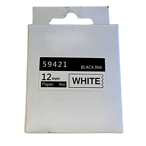 62202_Kompatible_Schriftbandkassette_ersetzt_DYMO_59421_12mm_x_4m_Selbstklebend_für_LT-100H,_LT-100T