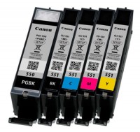 5x Original Canon Tinten Patronen PGI-550 CLI-551 BK/C/M/Y Multipack für Pixma 7200 5400 720 Blister