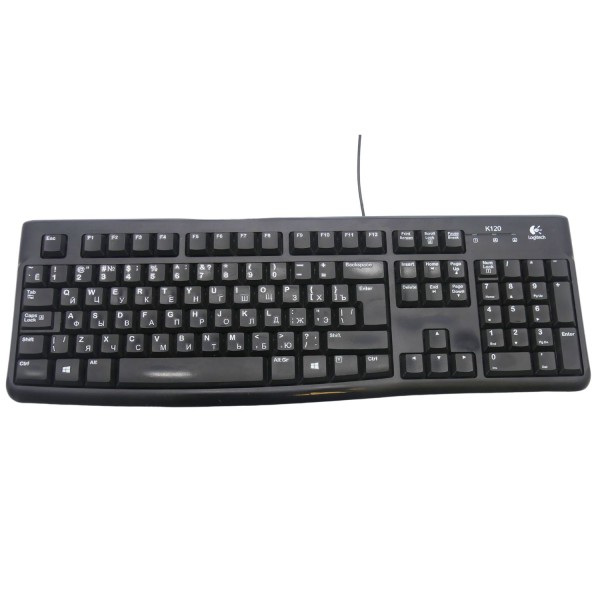 59700_Logitech_Tastatur_Computer_Keyboard_K120_USB_Anschluss_QWERTY_gebraucht_kabelgebunden_Russisch