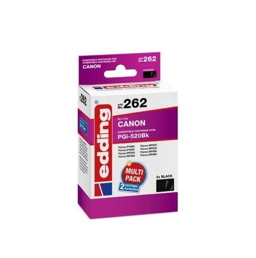 Original Edding Tinte Patrone 262 für Canon PGI-520 BK 2erPack Pixma IP 3600 4600 4700
