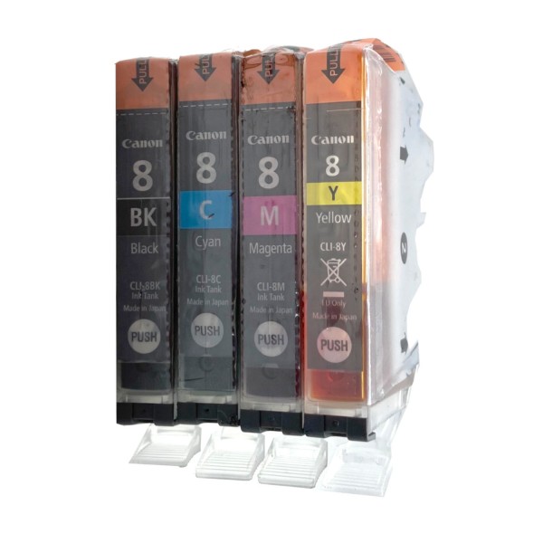 4x Original Canon Tinten Patronen CLI-8 4-farbig für Pixma 3300 3500 4200 5200 6600 Blister