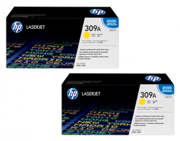2x Original HP Toner 309A Q2672A gelb für LaserJet 3500 3550 Cartridge B-Ware