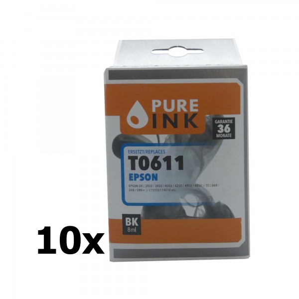 47749_10x_Pure_Ink_Tinten_Patrone_für_Epson_T0611_Stylus_88_3800_4200_4800