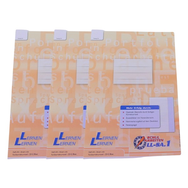 64238_3x_Lernen_Lernen_Schulheft_A4_–_LL-SA1,_liniert_mit_Farbkorrekturrand,_20+2_Blatt
