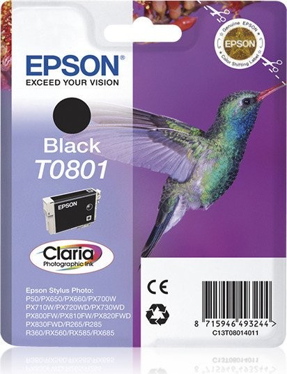 Original Epson Tinten Patrone T0801 schwarz für Stylus Photo 50 650 700 800