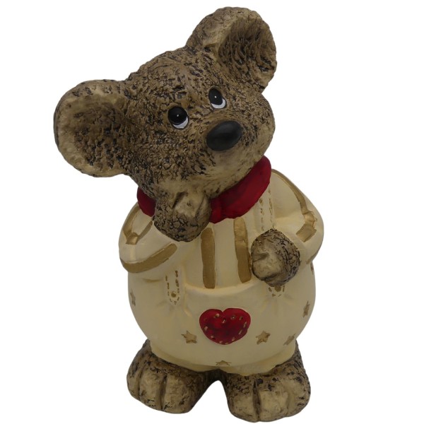 53243_Dekoration_Maus_Porzellan_mit_rotem_Schal_und_Herz,_goldene_Sterne_Nostalgie_Gartendeko