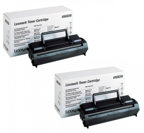 2x Original Lexmark Toner 69G8256 schwarz für Optra E Neutrale Schachtel