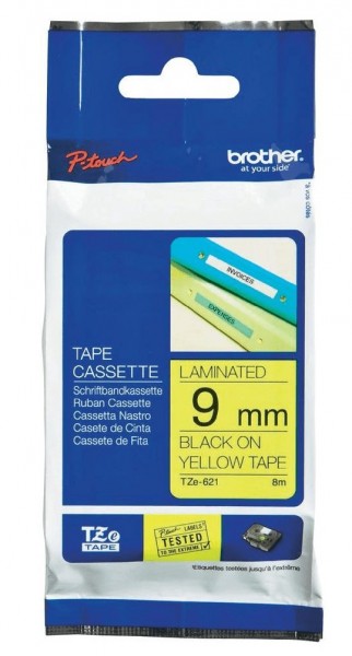 Brother TZE-621 9mm gelb/schwarz OEM