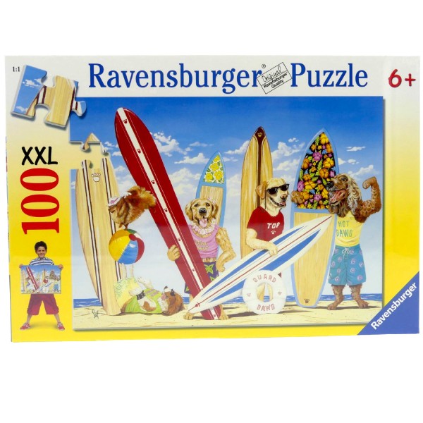 53252_Ravensburger_Puzzle_XXL_Surfer_Hunde_Wellenreiten_107834_100_Teile_49_x_36cm_NEU_OVP