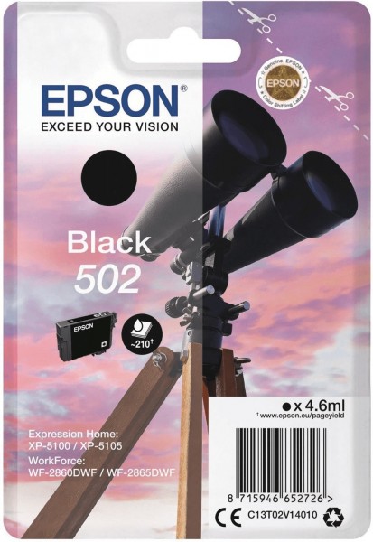 Original Epson Tinten Patrone 502 schwarz für WorkForce 2860 2865 5100