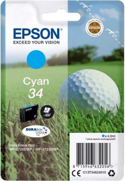 Original Epson Tinte Patrone 34 cyan für WF 3720 3725