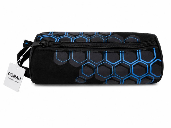 64255_DONAU_Federmäppchen_–_Schwarz/Blau_|_Rundes_Stifteetui_mit_Waben-Design