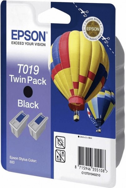 Original Epson Tinten Patrone 2er-Pack T019 schwarz für Stylus Color 8 880