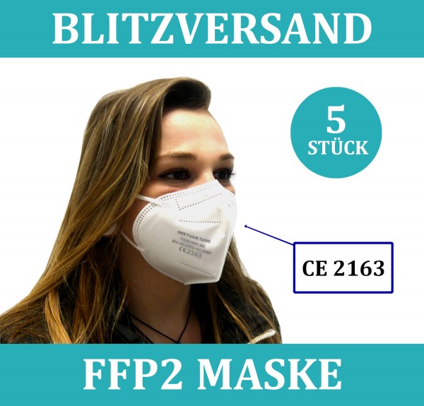 5x FFP2 Atem Schutzmaske Mundschutz 5-Lagig zertifiziert einzeln verpackt